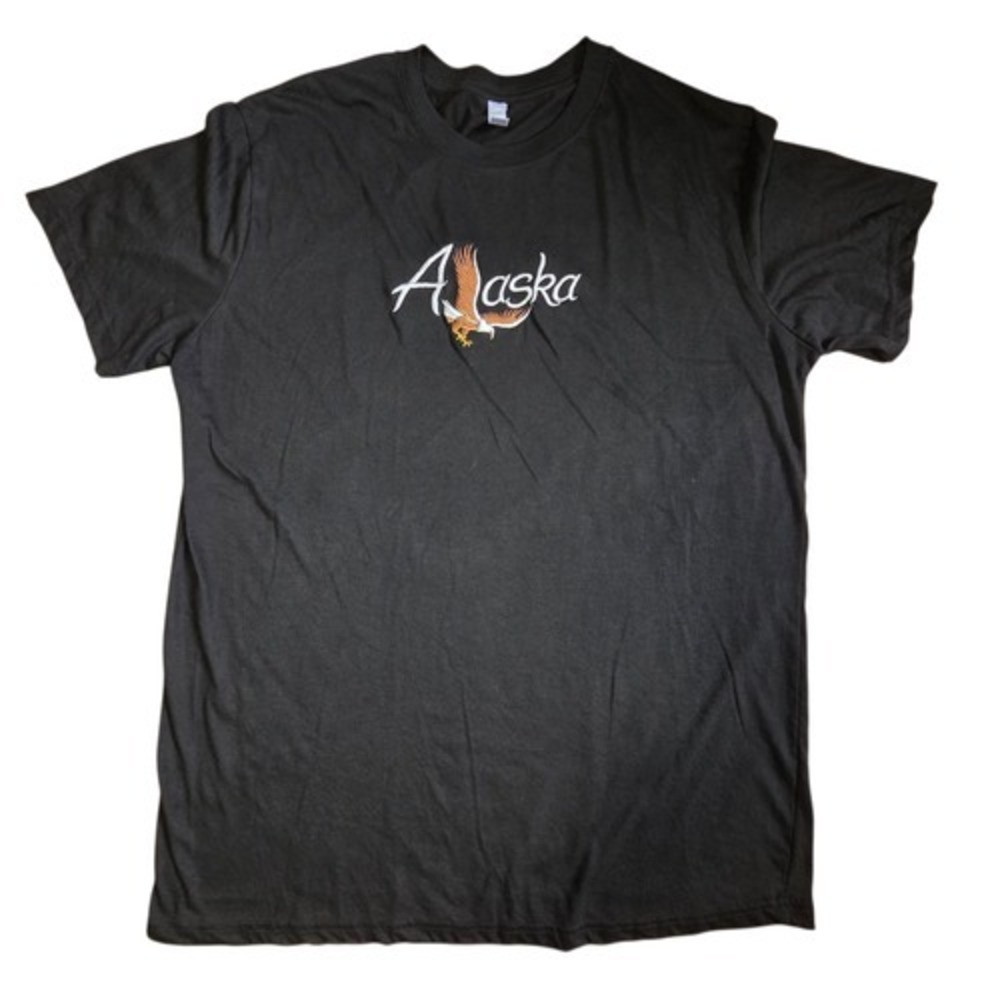 Vintage Alaska Eagle Embroidered Black T-Shirt Size XL